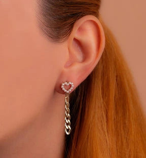 Aretes Corazones Perlas Cadenas